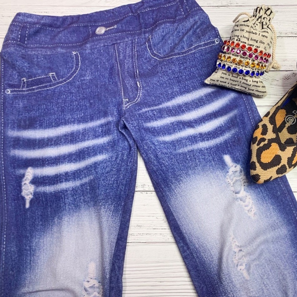 Distressed Blue Jean Leggings
